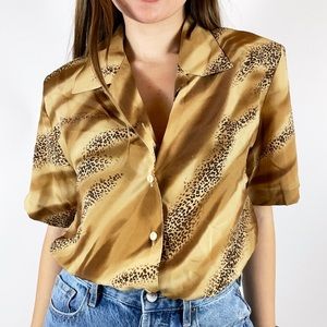 Vintage 80s Leopard Print Button Up Top